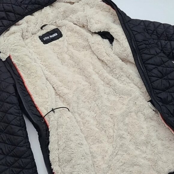 Steve Madden Black Glacier Shield Quilted Faux Fur Hooded Coat Parka Size M - Picture 8 of 12